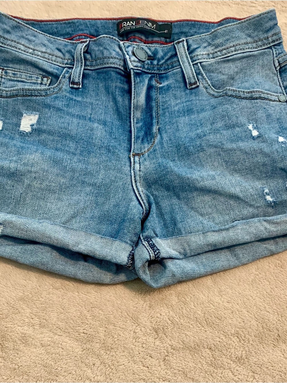 Fran Denim Light Blue Cuffed Distressed Jean Shorts